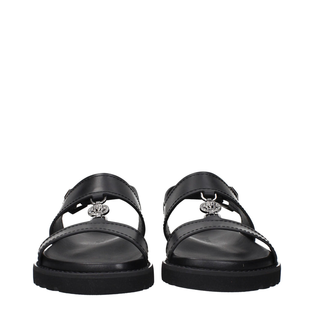 Black Leather Flat Sandals