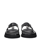 Black Leather Flat Sandals