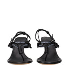 Black Leather Flip-Flop Sandals