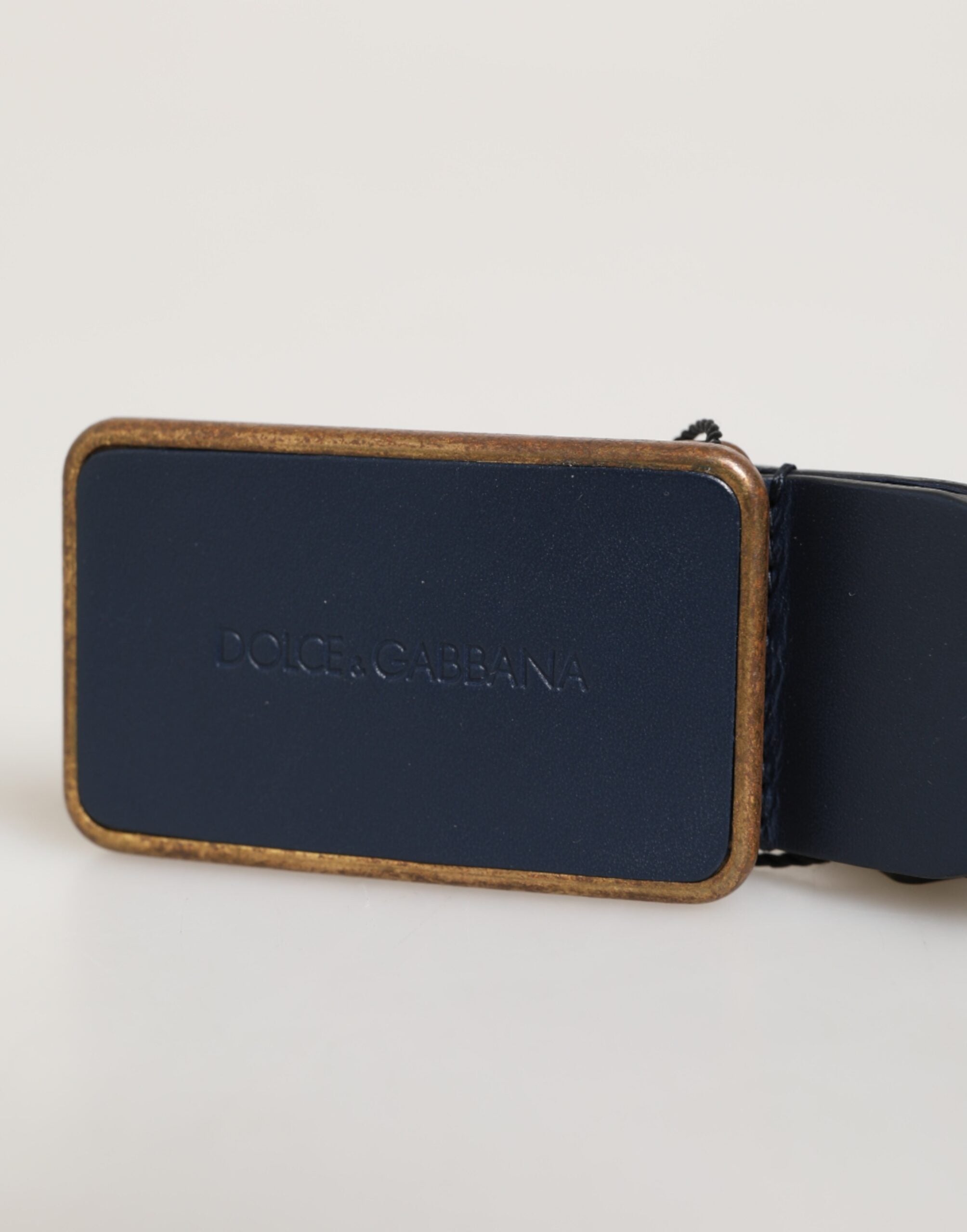 Blue Leather Classic Metal Logo Buckle Belt