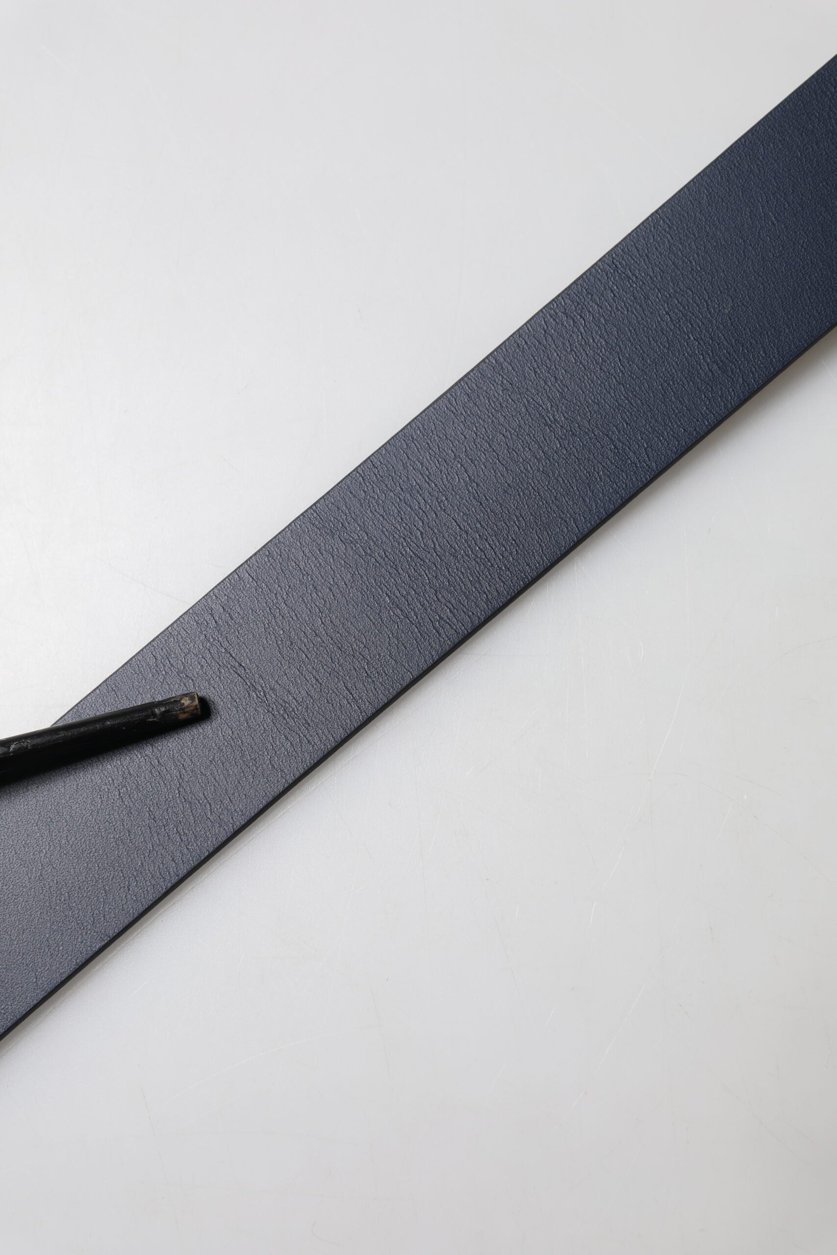 Blue Leather Classic Metal Logo Buckle Belt