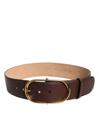 Brown Leather Classic Metal Oval Buckle Belt