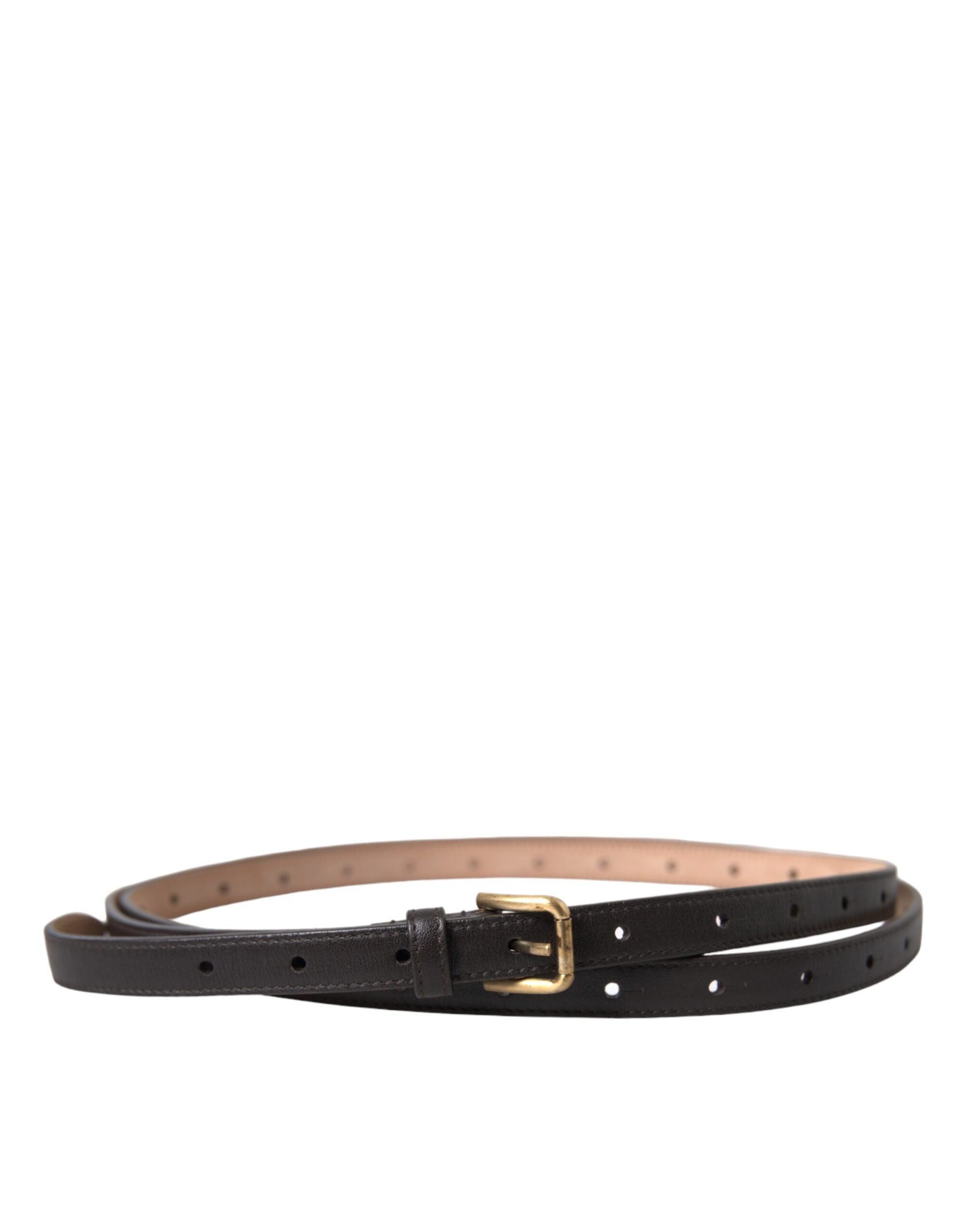 Black Leather Long Skinny Gold Metal Buckle Belt