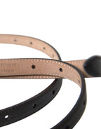 Black Leather Long Skinny Gold Metal Buckle Belt