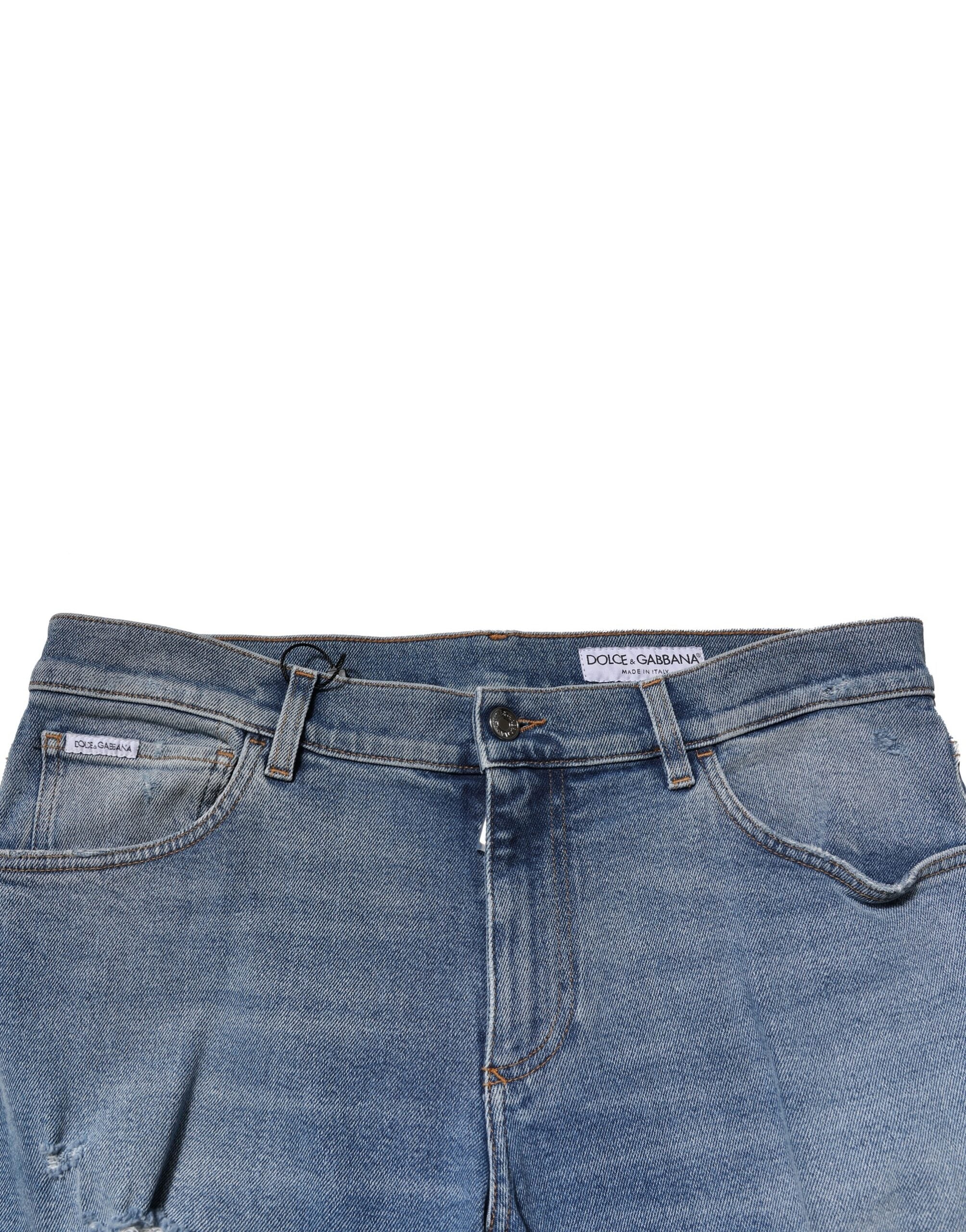 Blue Distressed Cotton Slim Men Denim Jeans