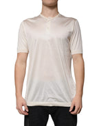 Off White Silk Henley Short Sleeves T-Shirt