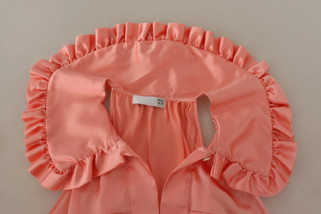 Pink Silk Stretch Sleeveless Collared Top Blouse