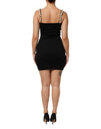 Black Faux Pearl Cotton Sheath Mini Dress