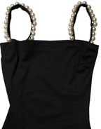 Black Faux Pearl Cotton Sheath Mini Dress