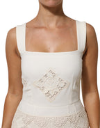 White Floral Lace Sleeveless Midi Dress