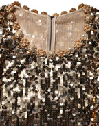 Gold Sequined Nylon A-line Sheath Mini Dress
