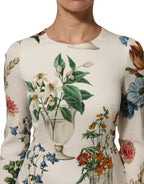 White Flower Vase Silk Sheath Midi Dress