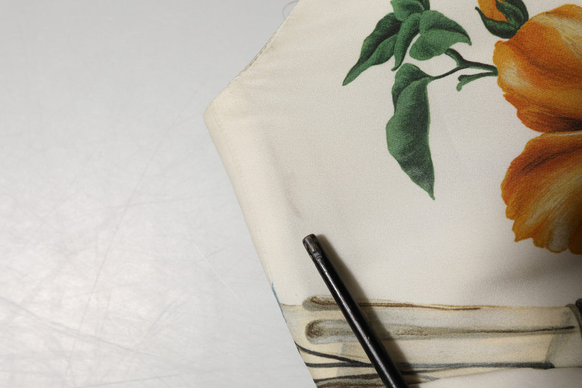 White Flower Vase Silk Sheath Midi Dress
