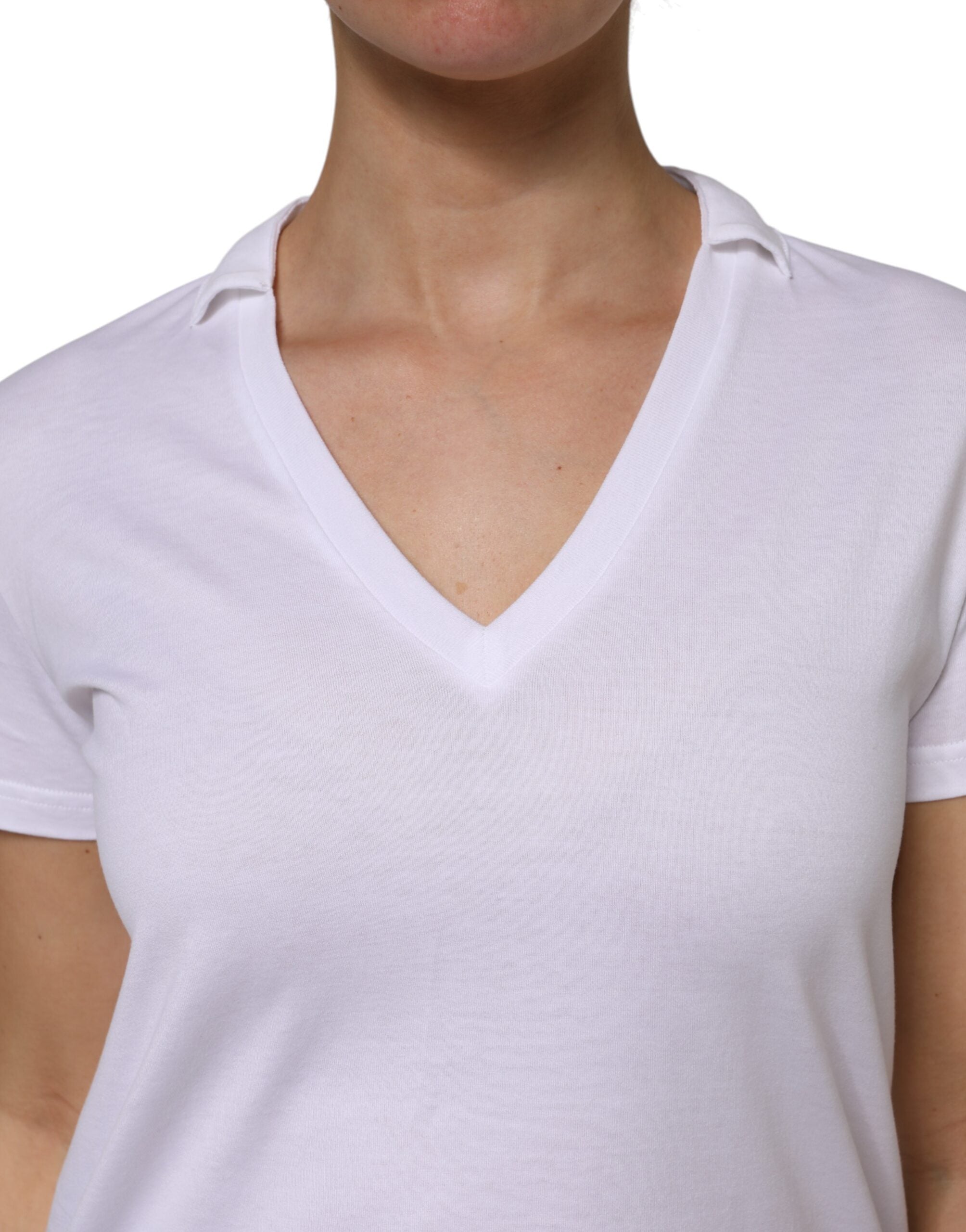 White Cotton Short Sleeve V-Neck Top T-shirt