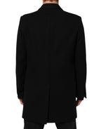 Black Wool Buttoned Men Trench Coat Jacket