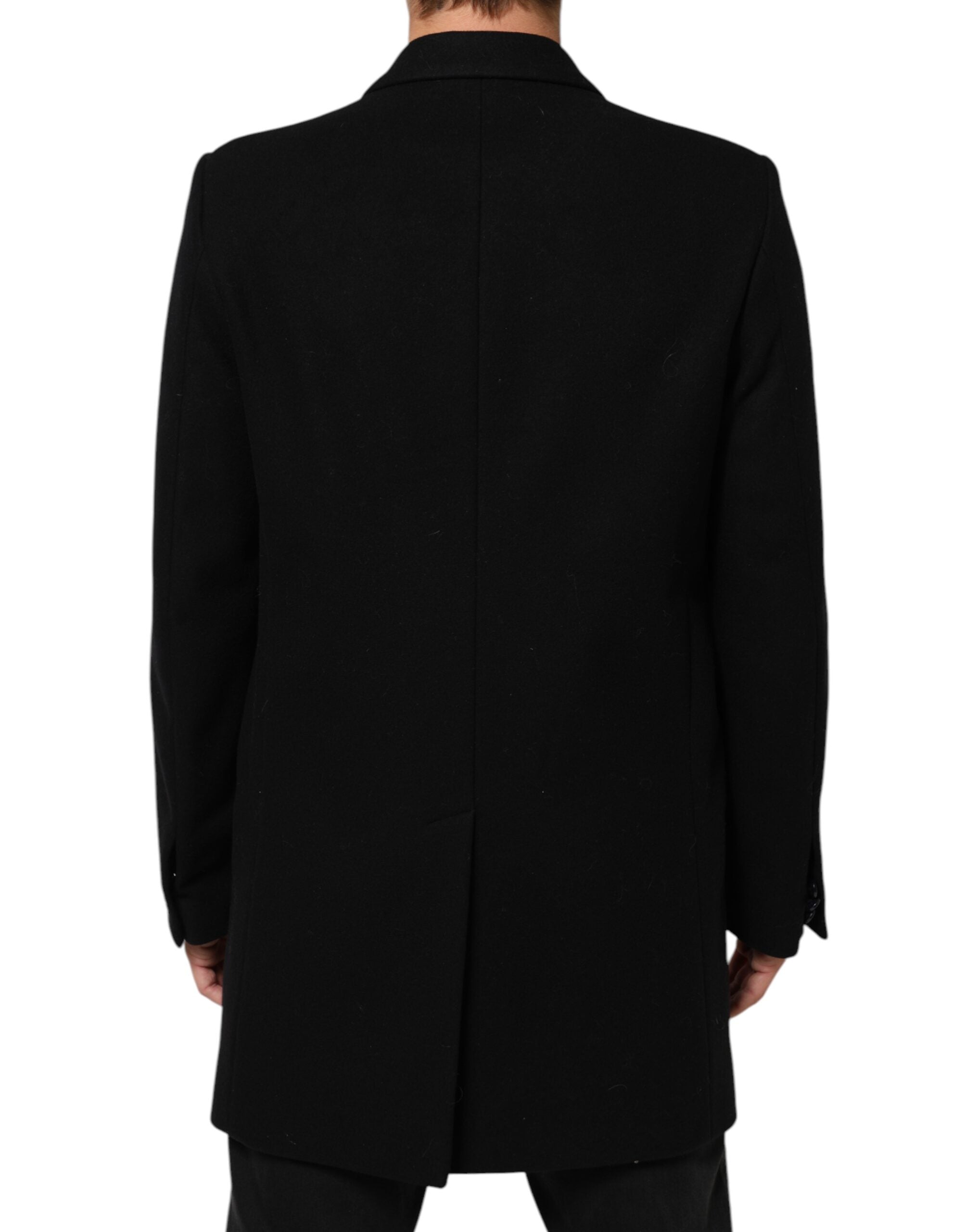 Black Wool Buttoned Men Trench Coat Jacket