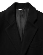 Black Wool Buttoned Men Trench Coat Jacket