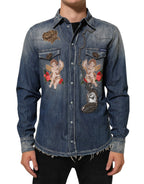 Blue Angel Patch Denim Buttoned Down Men Shirt