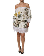 White Floral Lace Off Shoulder Mini Dress