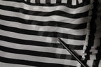 Black White Stripes Silk V-neck Midi Dress