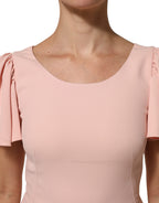 Pink Viscose Short Sleeves Sheath Midi Dress