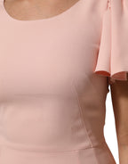 Pink Viscose Fit Flared Sheath Midi Dress