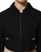 Black Cotton Full Zip Cropped Coat Jacket