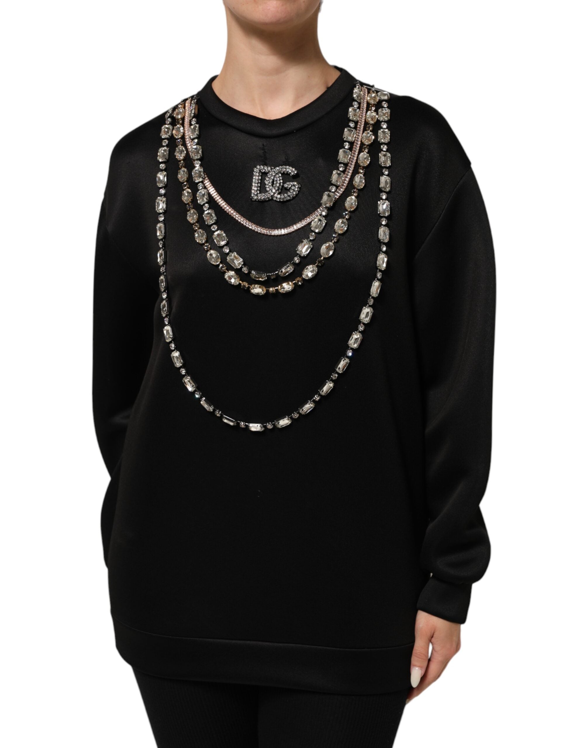 Black Necklace Crystal DG Logo Sweatshirt Sweater