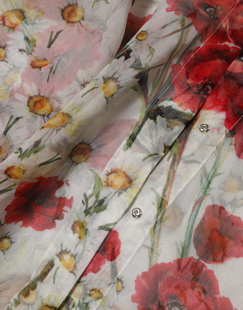 White Floral Tie-Neck Poppy Print Blouse Top