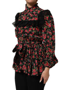 Black Floral Print Long Sleeve Blouse Top