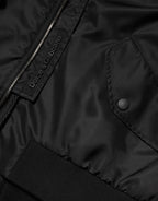 Black Nylon Hooded Full Zip Bomber Men Jacket