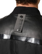 Black Leather Nylon FullZip Blouson Jacket