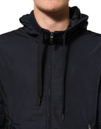 Blue Logo Tape Hooded Full Zip Bomber Jacket