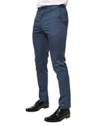 Blue Cotton Mid Waist Dress Men Trouser Pants