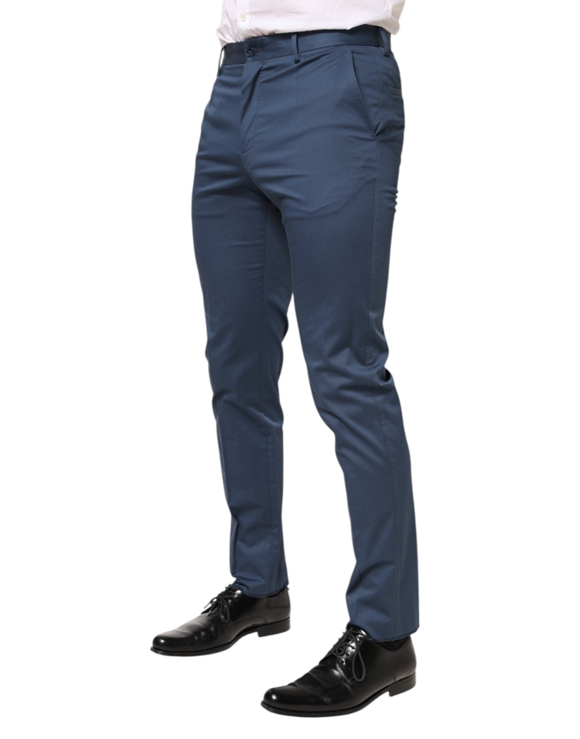 Blue Cotton Mid Waist Dress Men Trouser Pants