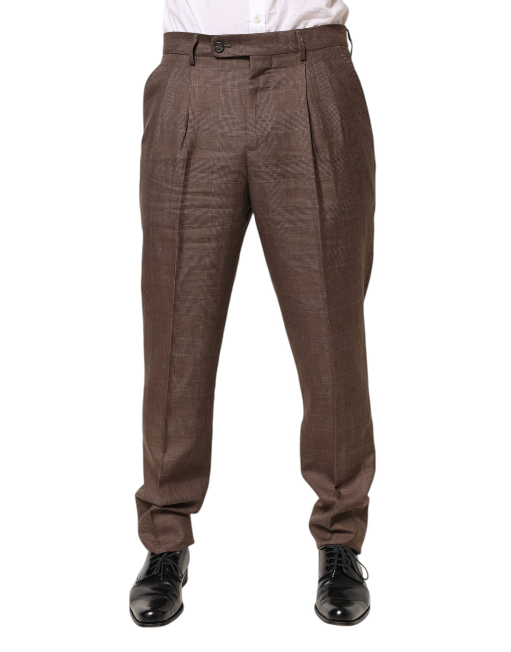 Brown Wool Mid Waist Dress Trouser Pants