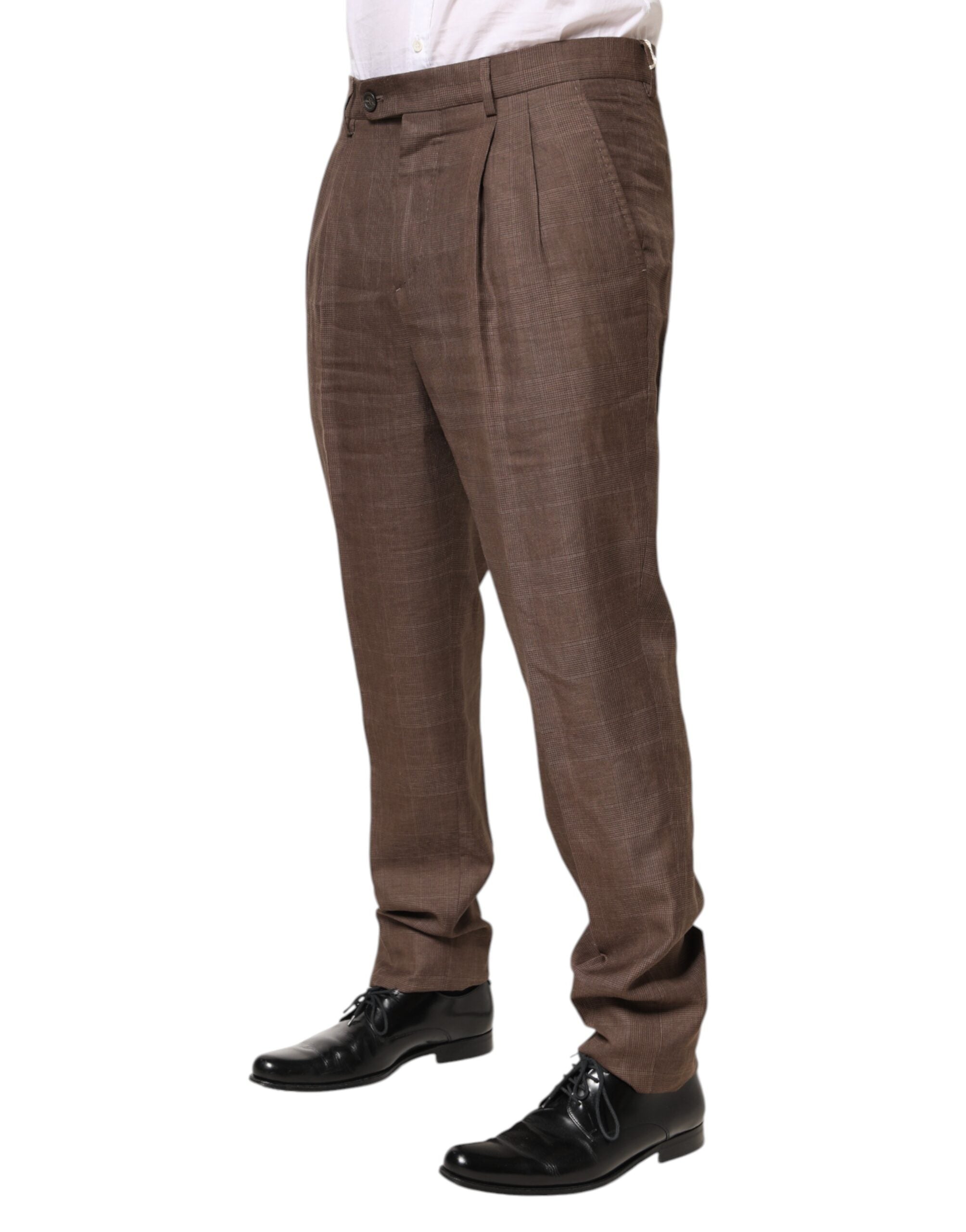 Brown Wool Mid Waist Dress Trouser Pants