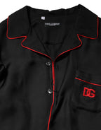 Black Red Contrast Trim Silk Casual Shirt