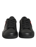 Black Leather Crystal Heart Sneakers  Shoes