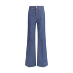 Blue Cotton Flared Jeans