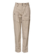 Beige Cotton Tapered Cargo Men Trouser Pants