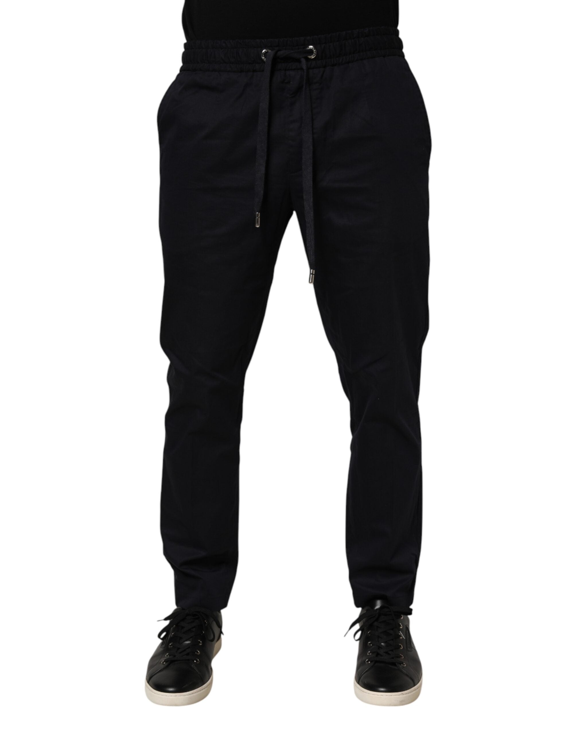 Black Mid Waist Drawstring Men Jogger Pants
