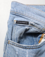 Blue Cotton Distressed Slim Fit Denim Jeans