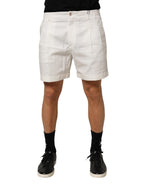 White Cotton Mid Waist Men Bermuda Shorts