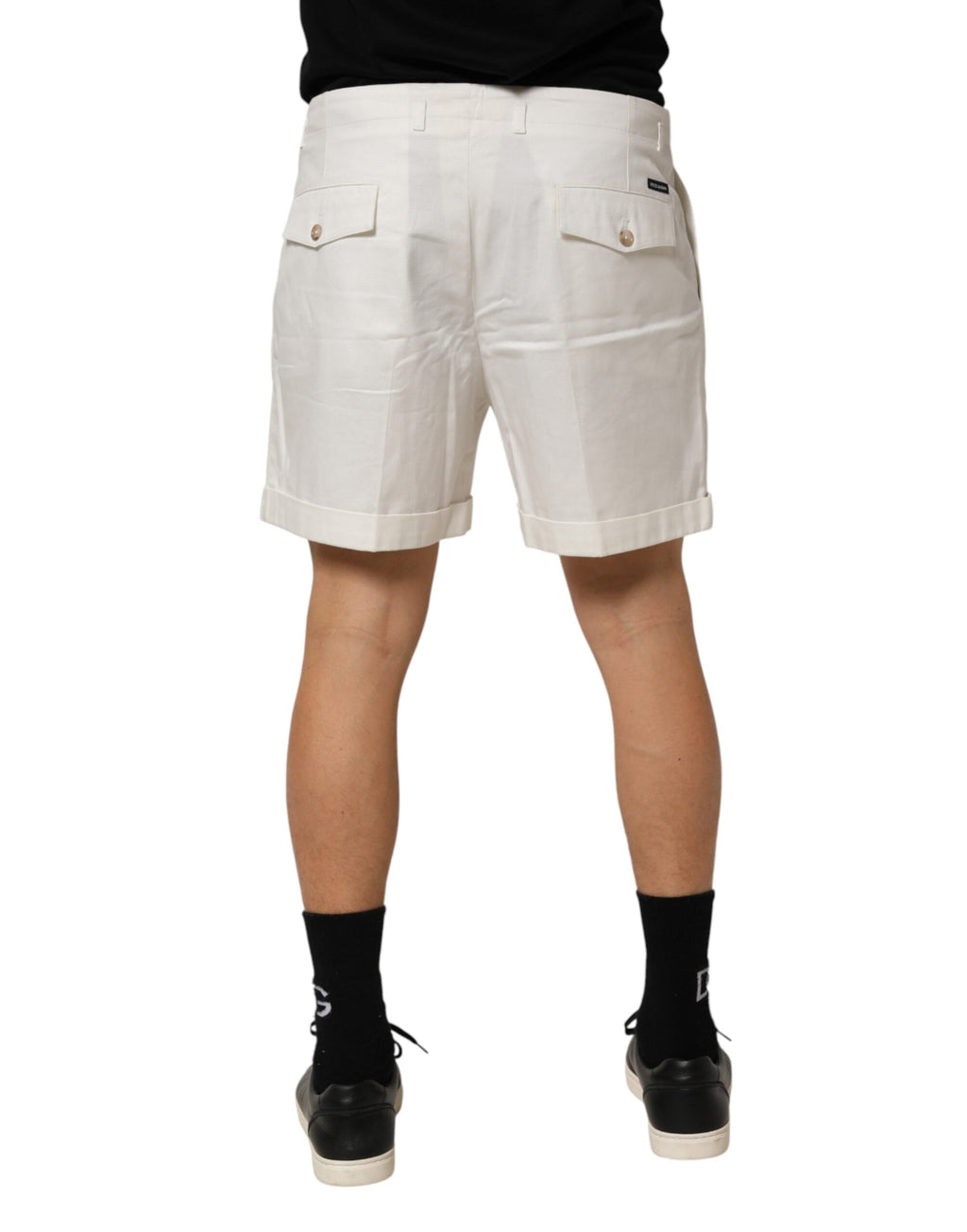 White Cotton Mid Waist Men Bermuda Shorts