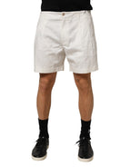 White Cotton Mid Waist Men Bermuda Shorts