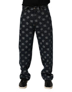 Blue Logo Print Straight Denim Men Jeans