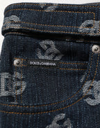 Blue Logo Print Straight Denim Men Jeans