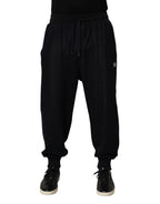Black Cotton Blend Drawstring Jogger Jogger Pants