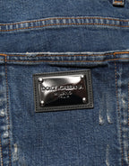 Blue Tattered Cotton Skinny Men Denim Jeans